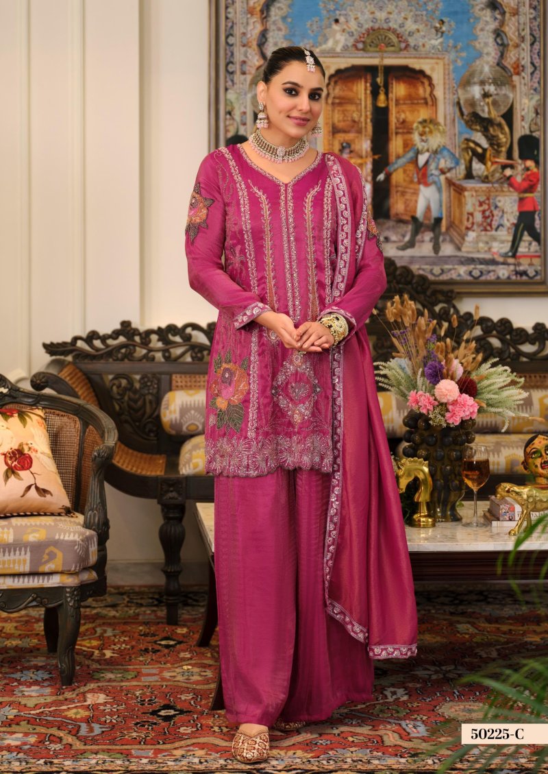 D 50225 C By Zaveri Viscose Shimmer Readymade Suits